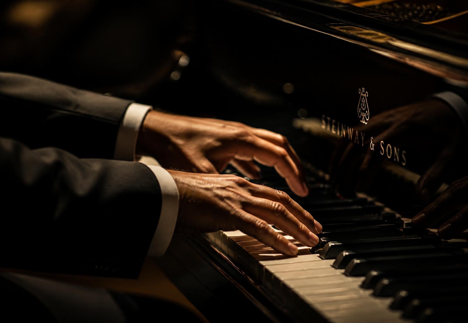 Hands playing a grand piano